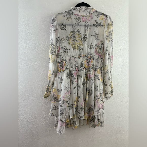 Free People Fake Pretend Babydoll Long Sleeve Floral Mini Dress Size L - Picture 10 of 11